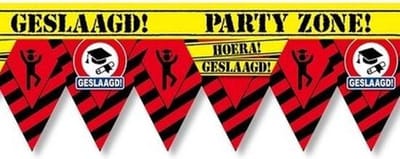 Geslaagd party tape/markeerlint waarschuwing 12 meter - Feest afzetlinten/markeerlinten feestartikelen