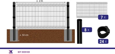 KIT 28 draadpaneel + palen en klemmen, lengte 14m, hoogte 103cm, kleur zwart RAL 9005