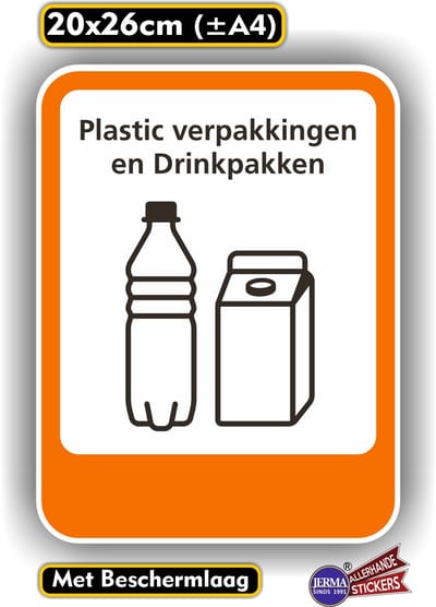 Jerma - Plastic - Drinkpakken - Recycling - Sticker - 20x26 cm - Zelfklevend - Vinyl - Weerbestendig
