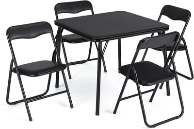 5-Delige Opvouwbare Kindertafel en Stoelen Set - Speeltafel met 4 Stoeltjes - Gewatteerd (PU Leer) - Metaal - Zwart