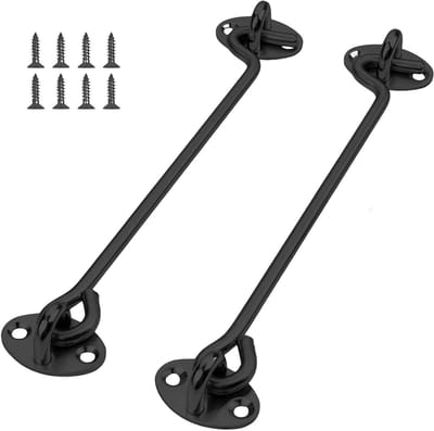 Stormhaken met oogjes en montageschroeven voor garagedeuren en schuurpoorten, 25,4 cm - Set van 2