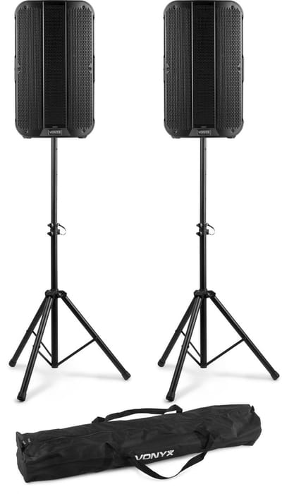 Vonyx VD712A actieve speakerset met Bluetooth, draadloze Stereo Pairing, statieven - 12 inch - 1600W