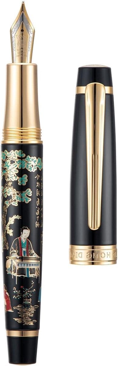 Chinese Classic Vulpen met Iridium Fijn Gouden Nib, Schrijfgemak en Ink Converter, Inclusief Luxe Metalen Pen Box Set en Chinese Schilderkunst Design