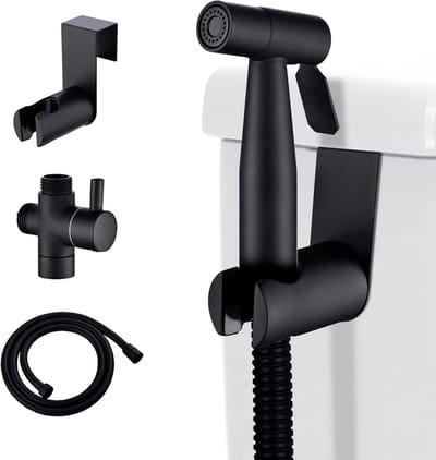 Famanu - Zwarte bidet wandsproeierkit van roestvrij staal, geschikt voor badkamer en huisdieren
