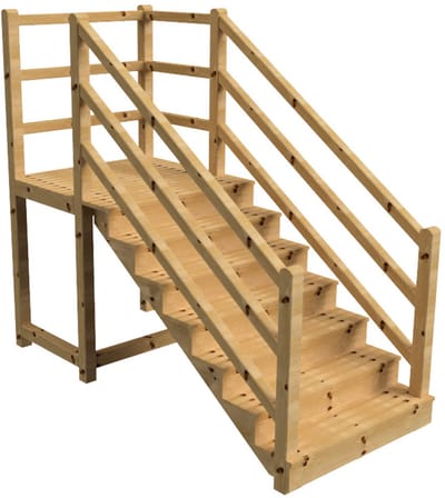 MILANO buitentrap 7 gesloten treden H122 cm - bordes L116 x B120 cm - trapleuning links en rechts - bordesleuning rechts en achteraan