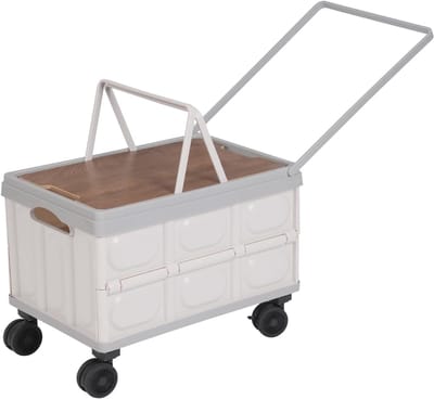Opvouwbare Opbergbox - Rolcontainer met handgreep - Spullen Organiseren - Met rembare wielen - 55 Liter - Grijs