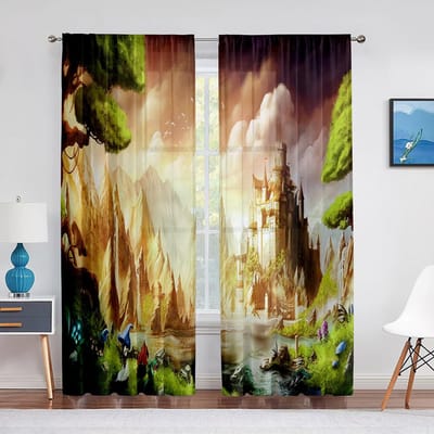 Fantasie Bos Fee Elfenrijk Elf Boomhut Transparant Voile Gordijn voor Woonkamer Slaapkamer Decoratie Keukenraam Tule Gordijn 1 PCS W100XH250cm&Grommet Top
