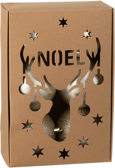J-Line kerstbal - kunststof - beige - doos van 6