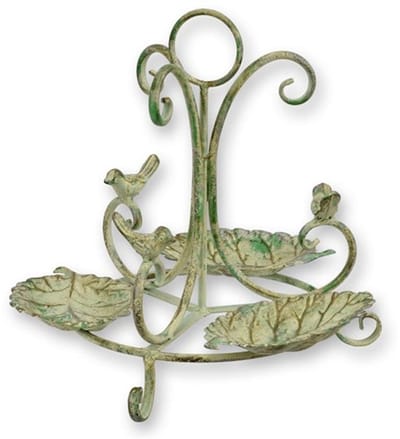 Boutique Trukado - Vogelvoeder Schaal 3 Bladeren met Vogeltjes Antieklook - (hxbxd) ca. 28,8cm x 29,5cm x 29,5cm- Vogelvoeder voor tuin, terras of balkon – metalen vogelbadje voor buiten