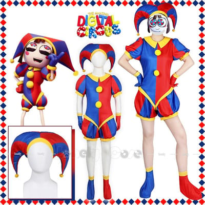 Het Verbazingwekkende Digitale Circus Pomni Cosplay Kostuum Cartoon Uniform Hoed Handschoenen Halloween Feest voor Vrouwen Volwassenen Kinderen Kostuum Cos Kids 140CM red