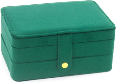 Oneay Compacte reissieradendoos, draagbare dubbellaagse organizer van PU-leer voor vrouwen en meisjes, geschikt als cadeau, opbergruimte voor ringen, oorbellen en kettingen – Fluweelgroen