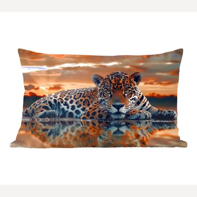 Sierkussens - Kussentjes Woonkamer - 50x30 cm - Natuur - Luipaard - Dier - Zonsondergang - Modern