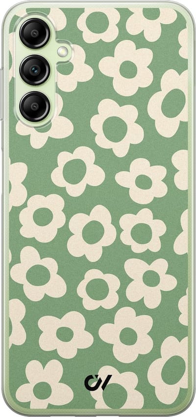 Hoesje geschikt voor Samsung Galaxy A14 5G hoesje - Retro Cute Flowers - - Groen - - Casevibes