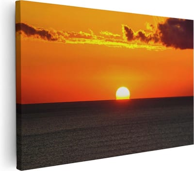 Artaza Canvas Schilderij Zee En Strand - 30x20 cm - Klein - Muurdecoratie Zonsondergang - Wanddecoratie Woonkamer - Schilderijen Op Canvas