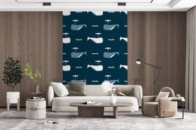 Behang - Fotobehang Patronen - Walvis - Water - Kindje - Jongens - Kinderen - Kids - Breedte 200 cm x hoogte 300 cm
