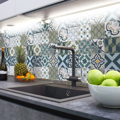Zelfklevende tegelmuurstickers voor keuken en badkamer - 9 cementtegelstickers, Azulejos Jonilona - 9 stickers, 10x10cm