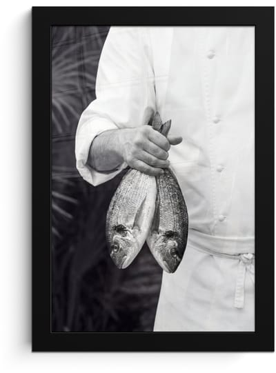 Poster in lijst - Fotolijst 20x30 cm - Posters - Vissen - Chef - Zwart - Wit - Posterlijst zwart - Decoratie - Wanddecoratie woonkamer - Muurdecoratie slaapkamer