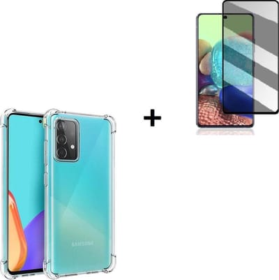 Hoesje Geschikt voor Samsung Galaxy A52s 5G - A52s 5G Screenprotector - Tempered Glass - Hoesje Transparant Shock Proof + Privacy Screenprotector Tempered Glass