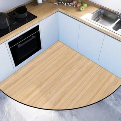 Imitatie Houtnerf Keukentapijt Waaiervormig Antislip Kleed Bruin Vuilafstotende PVC Vloermat Kunst Waterabsorberende Voermatten 70x70cm
