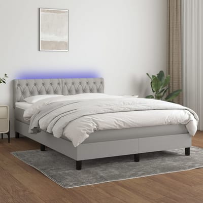 vidaXL - Boxspring - met - matras - en - LED - stof - lichtgrijs - 140x200 - cm