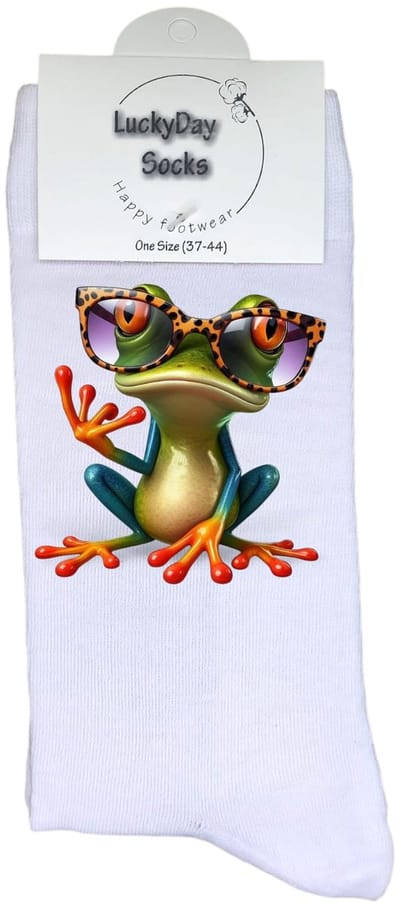 Luckyday Socks - Unisex sokken - Kikker - Grote bril - cadeau sokken - Maat 37-44