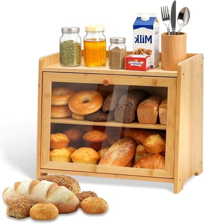 Broodtrommel met 2 etages - Brooddoos opbergdoos - Brood vers houden - Venster van gehard glas - Large 39cm
