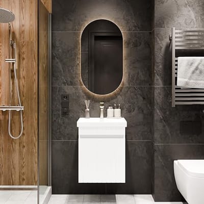 Badkamermeubel Set met Wastafel en Spiegel, 50 x 60 x 35 cm, Wit, Licht Spiegel, Goud Borstel, Ceramische Wastafel met Lade