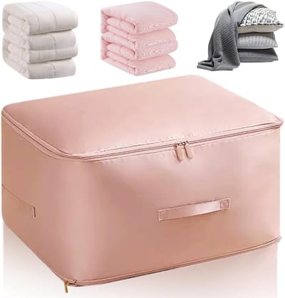 Opbergzakken - Quiltopbergzakken - Super ruimtebesparende zelfcompressieorganizer - Grote capaciteit - Zelfcompressieorganizer - 52x42x30cm - Geschikt voor quilts, dekens, beddengoed, draagbare, stevige verhuisdoos Opbergtas - Bonenpasta roze