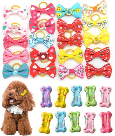 30 Stuks Hondenhaaraccessoires met Elastische Rubber Bands voor Langharige Puppy en Katten, Inclusief Haarstrikken en Topknots voor Dierenverzorging