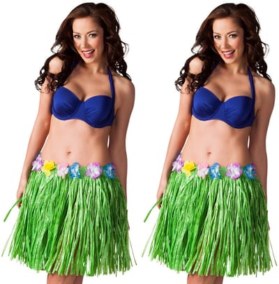 Boland Hawaii verkleed rokje - 2x - dames - groen - hoela rokje - tropisch - kort 45 cm - verkleedkleding