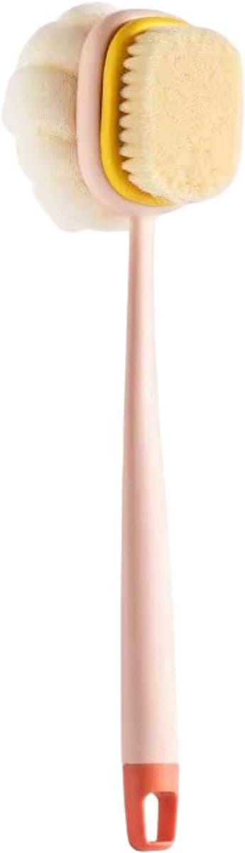 Loofah rugborstel met lange steel – Doucheborstel en badspons voor vrouwen – Exfoliërende rug scrubber tegen dode huidcellen, zachte lichaamsborstel voor bad, massage en huidverzorging
