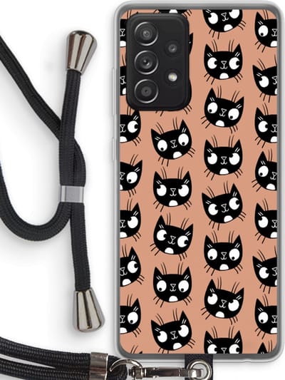 Case Company® - Hoesje met koord geschikt voor Samsung Galaxy A52s 5G hoesje met Koord - Kat - Telefoonhoesje met Zwart Koord - Bescherming aan alle Kanten en Over de Schermrand