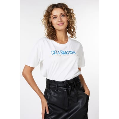 EsQualo T-shirt “celebration” Off White Maat: S | Tops Outlet | Dames | Wit
