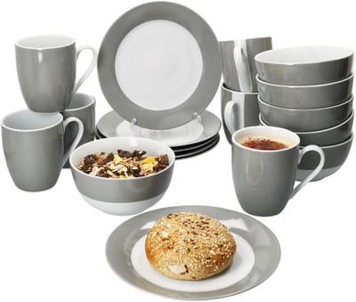 MamboCat 18-delige ontbijtset VARIANT GREY voor 6 personen porselein
