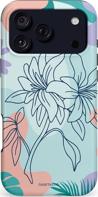 Casetastic hoesje geschikt voor Apple iPhone 17 Pro Max - MagSafe - Dubbellaagse bescherming - Mint Bloemprint - Fashion Case - Lichtgrijs Turquoise Perzik Lila