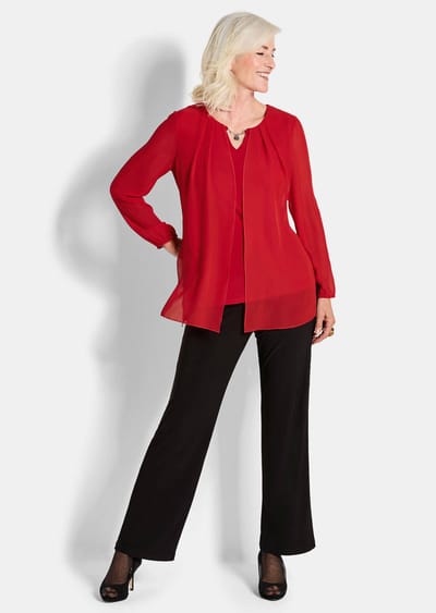 Feestelijke blouse met chiffon en sierelement - rood - Gr. 38 van Goldner Fashion