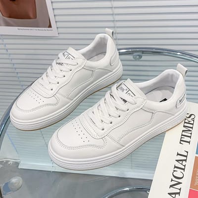 Dames Lente Nieuwe Stijl Echt Leer Platte Schoenen Studenten Alles-match Casual Sport Witte Schoenen 40 gray