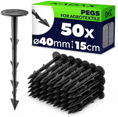 KADAX 50 stuks kunststof grondpennen – grondankers van 15 cm lang met een kopdiameter van 40 mm – grondankers voor het bevestigen van tuinvlies en onkruidvlies in de tuin