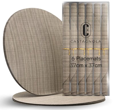 Castagnola Placemats - Placemat van Kunststof - Onderlegger - Onderzetter - Placemats Plastic en PVC - 6 Stuks - Diameter 37cm - Bruin