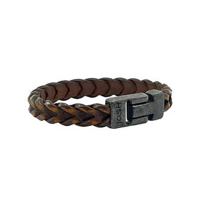 Josh Vintage Heren Armband Leer;Metaal - Bruin - 24773