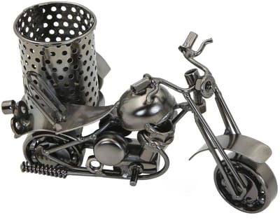 Dailygoods- Penhouder Retro Motorfiets - Bureau Accessoires - Organizer - Potlood Cup - Metalen Kunst - 15,5x9x8cm - Bureauaccessoire