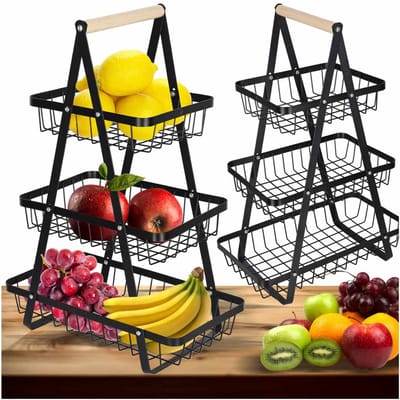Moderne Fruitschaal - Fruitschaal Etagère - Fruitschaal 3-Laags - Keuken Organizer - Fruitschaal Zwart - Fruitmand - XXL - Metaal