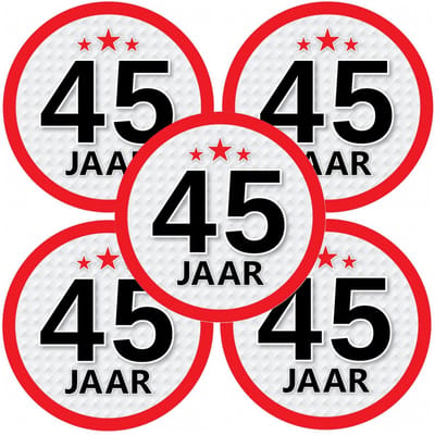 45 jaar leeftijd sticker - 10x - rond - Dia 15 cm - 45 jaar verjaardag/jubileum/leeftijd versiering