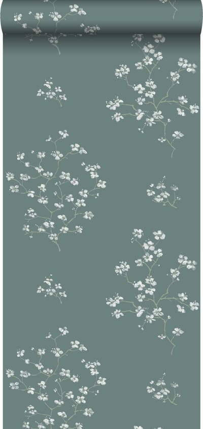 Walls4You behang bloemmotief petrolblauw - 935339 - 0,53 x 10,05 m