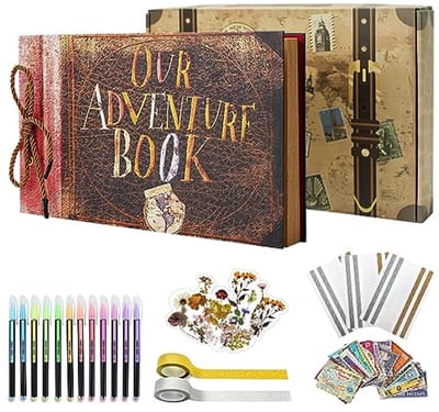 Ultiluxe® Fotoalbum - Scrapbook Fotoboek - Our Adventure Book - 29,5 x 19 cm - 40 Pagina's - Met Accessoires - Blauw