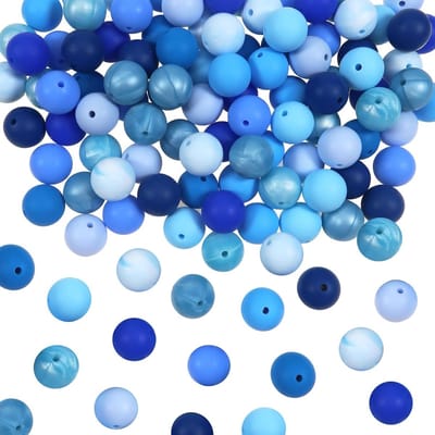 100 Stuks Blauwe Siliconen Kralen 15mm Rond met Gaten voor Armbanden, Sieraden en DIY Handwerk
