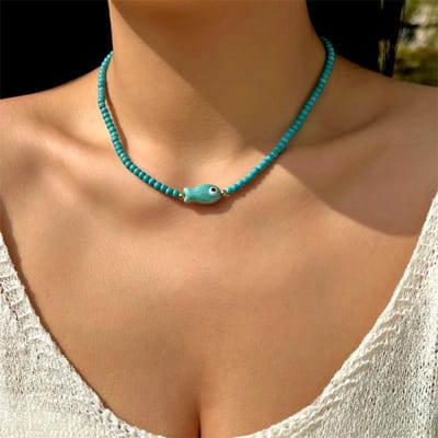 Bohemian Vis Hanger Ketting Geïnspireerd op de Zee Voor Vrouwen Mode Met Synthetische Turkoois Kralen Strand Sieraden Cadeaus Groothandel brown