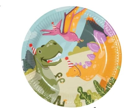 10x bordjes - Papieren borden - Dino's - Dinosaurus - Kinderfeest - Feestbordjes - Gebak bordjes - T-rex - Party plates - 23 cm - Jonyx