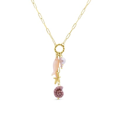 CO88 collection – 8CN-26494 – Lange ketting met oranje vis – goudkleurig – 44+6 cm