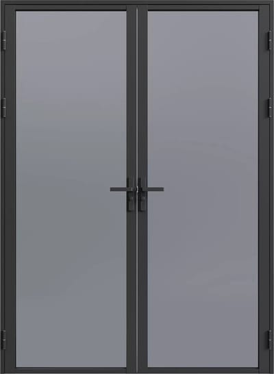 Vente-unique Omkeerbare dubbele deur in aluminium en gerookt gehard glas - 2 x H204 x B73 cm - Zwart - LOXTON